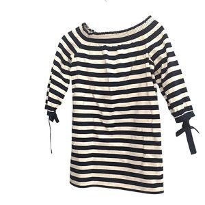NEW $98 J Crew Striped Off the Shoulder Navy Muslin Dress Size XXS Style #G2664